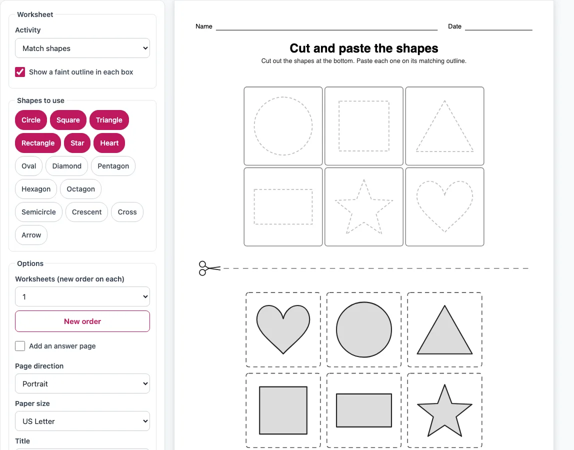 Cut and paste worksheets example