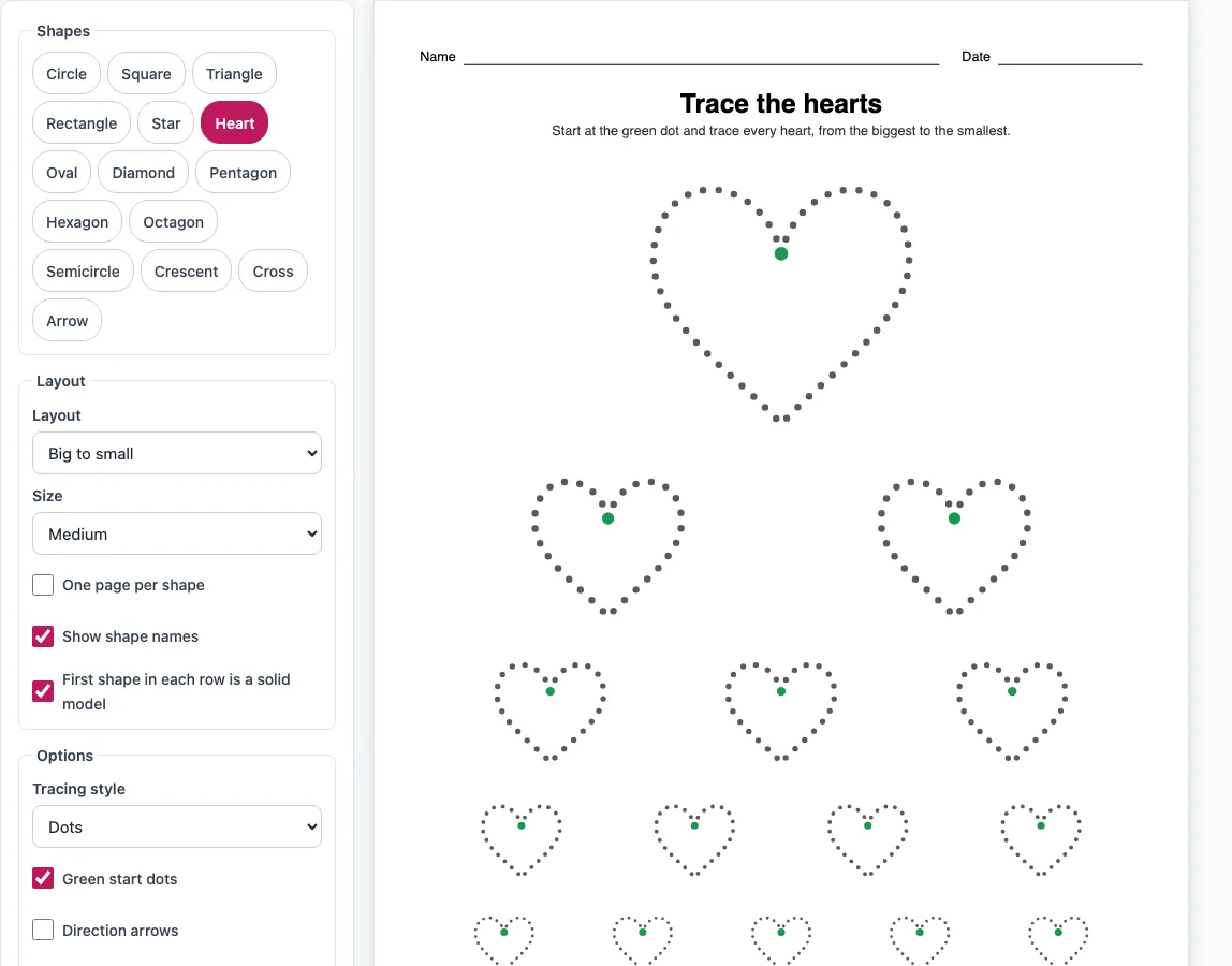 Heart to trace example